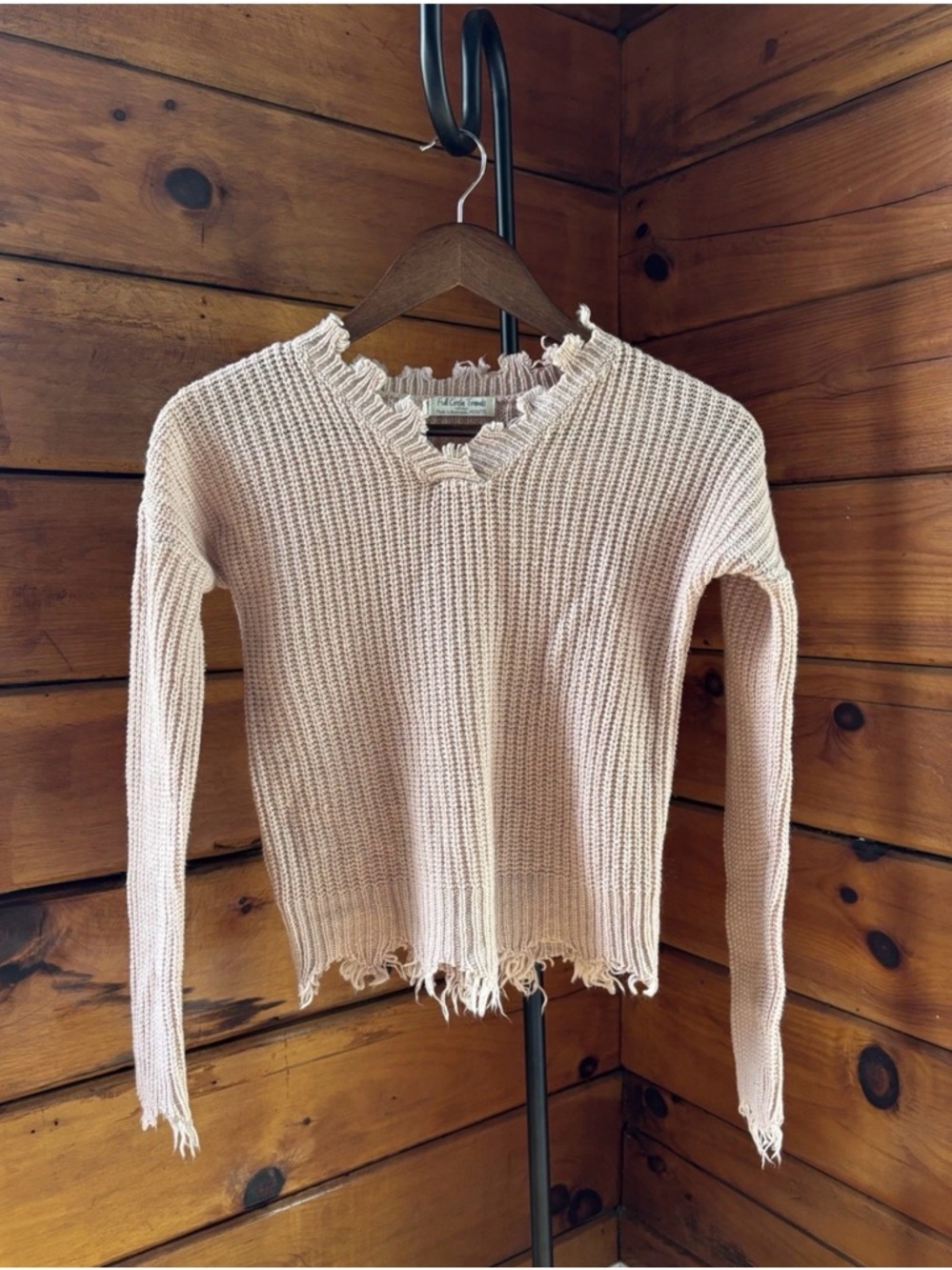 Kids Distressed Knit Sweater - Pink